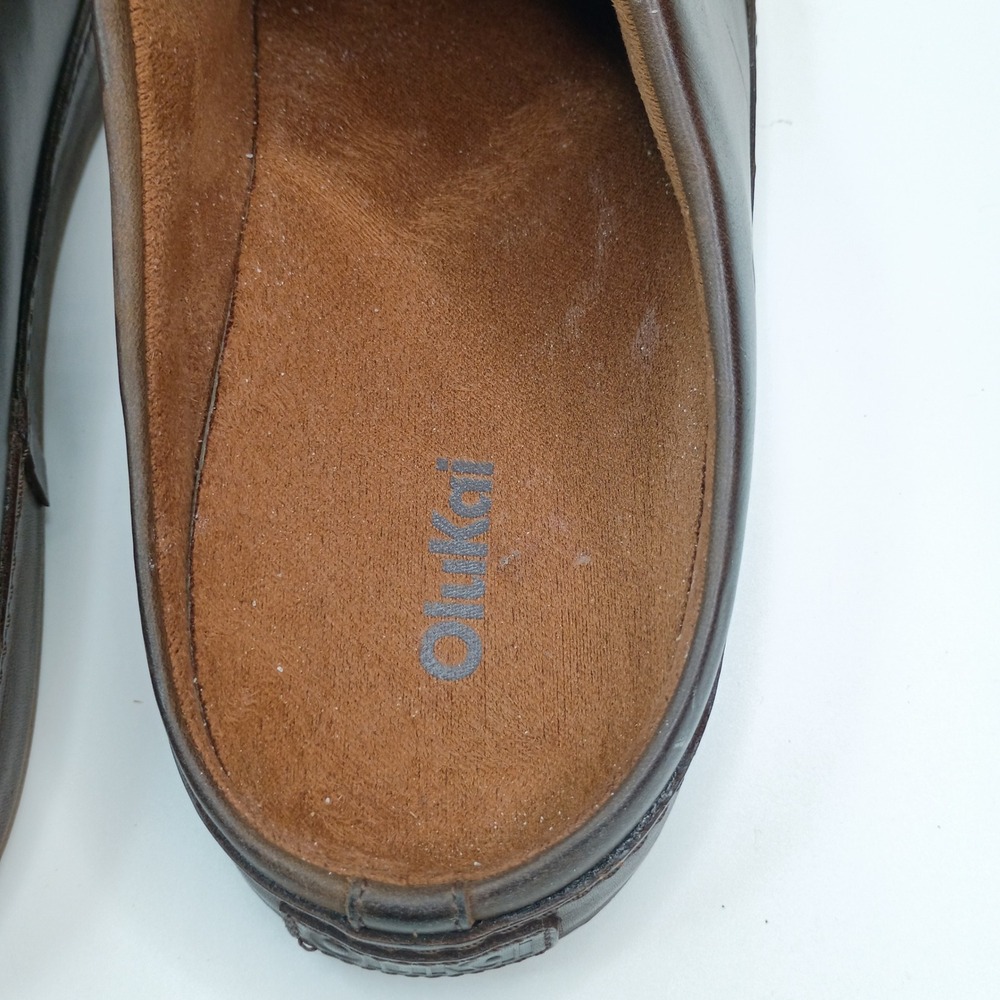 OluKai Ku'u Dark Java Brown Leather Slide Slippers Mules Mens Size 13 10562-4848 - Picture 6 of 8